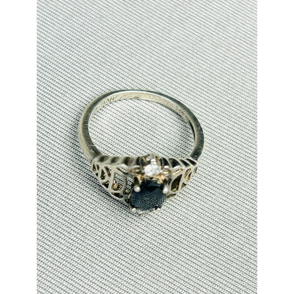 Sterling Silver Size 6 Ring With Dark Blue/Black‎ Faux Stone NVC .925